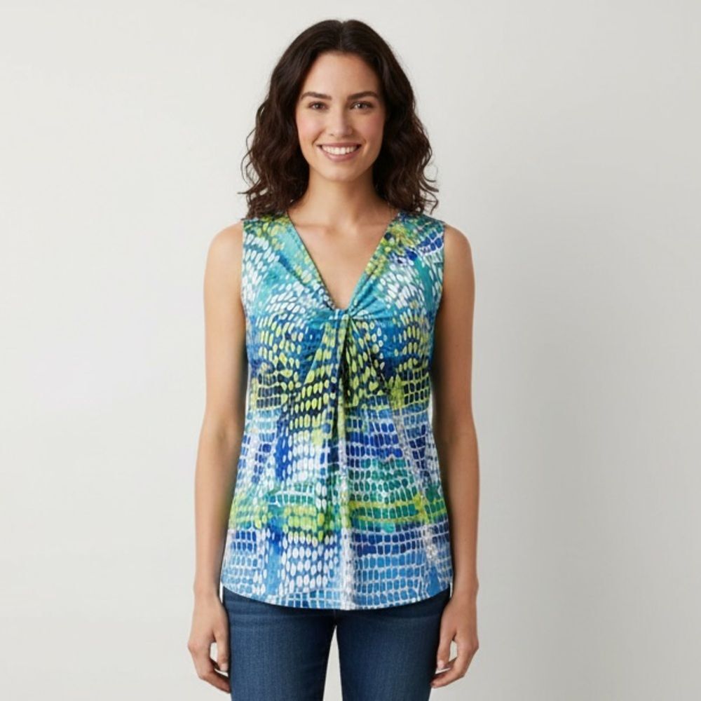 Michael Michael Kors Blue and Green Abstract Print Sleeveless Knot Top Medium